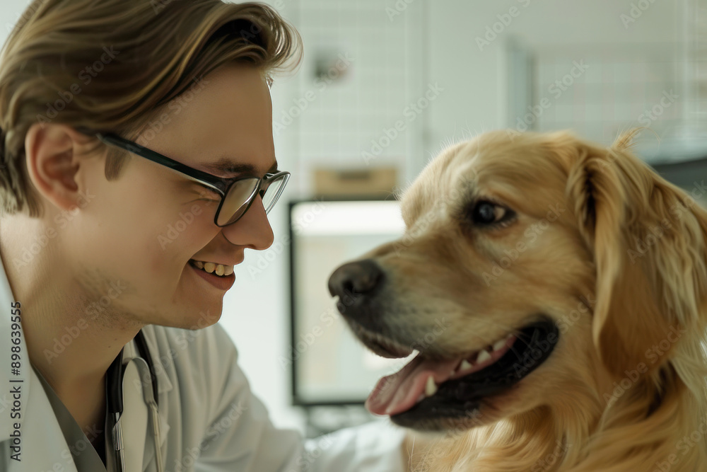 young male doctor treating a dog at hospital young male doctor treating a dog at hospital