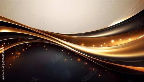 Abstrakcyjny czarno-złote tło z falującymi podświetlonymi liniami i kształtami © Monika