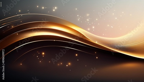 Abstrakcyjny czarno-złote tło z falującymi podświetlonymi liniami i kształtami © Monika