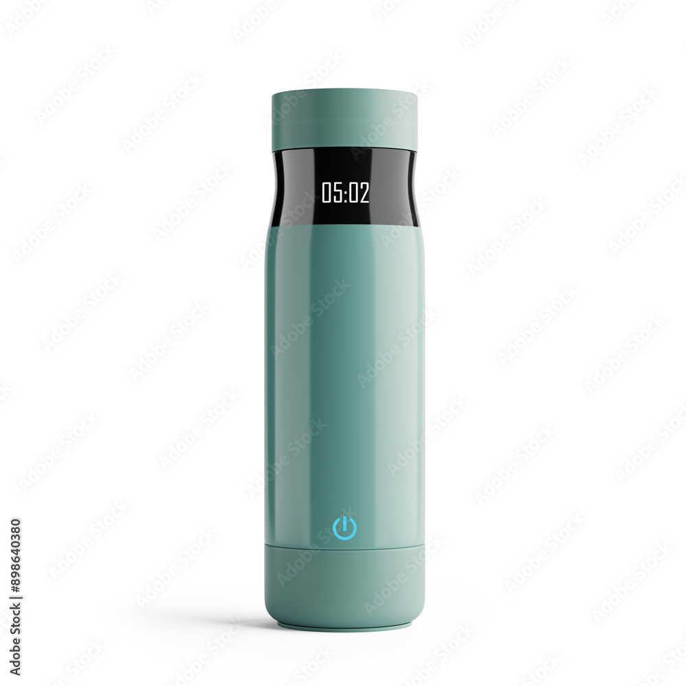 Big Modern Light Green Smart Thermos Bottle with Timer Indicator and On Sensor Button. 3d Rendering Big Modern Light Green Smart Thermos Bottle with Timer Indicator and On Sensor Button. 3d Rendering