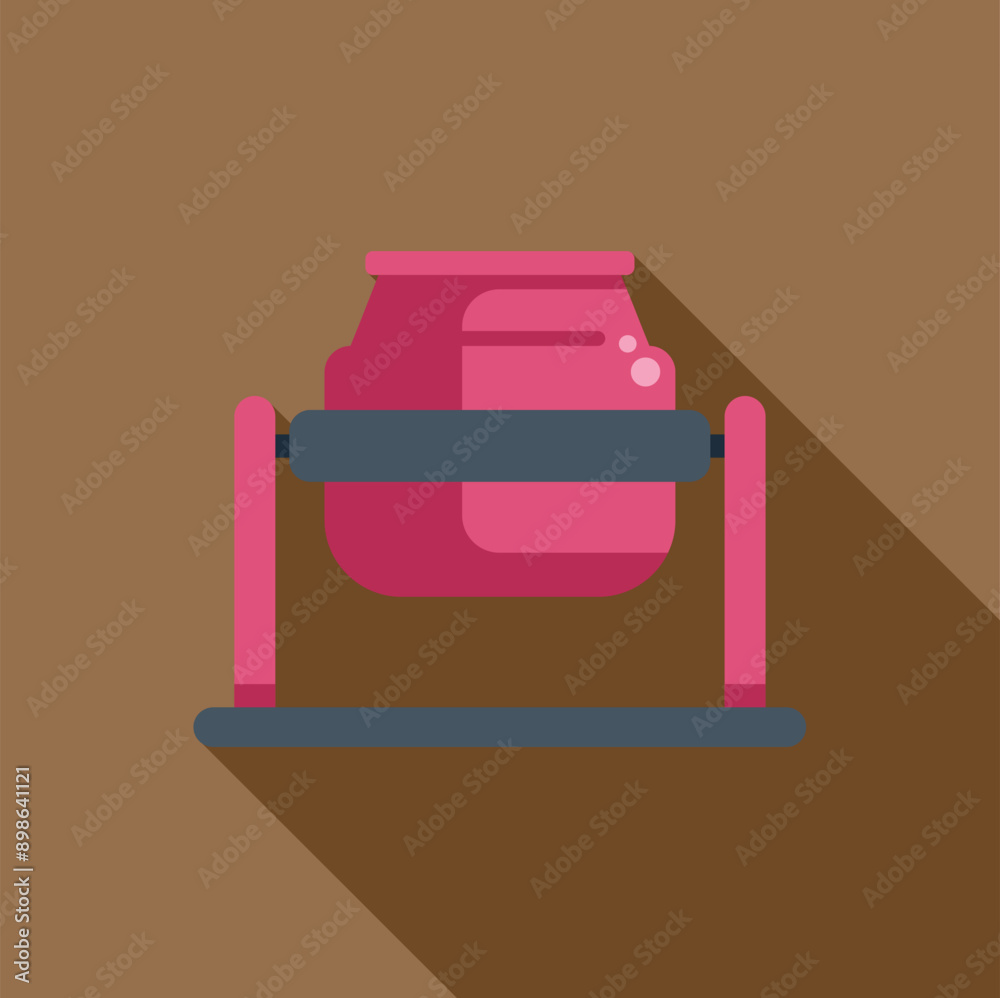 Pink concrete mixer standing on a construction site, flat style icon with shadow Pink concrete mixer standing on a construction site, flat style icon with shadow