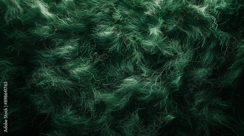 a green background with a lot of hair on top of it