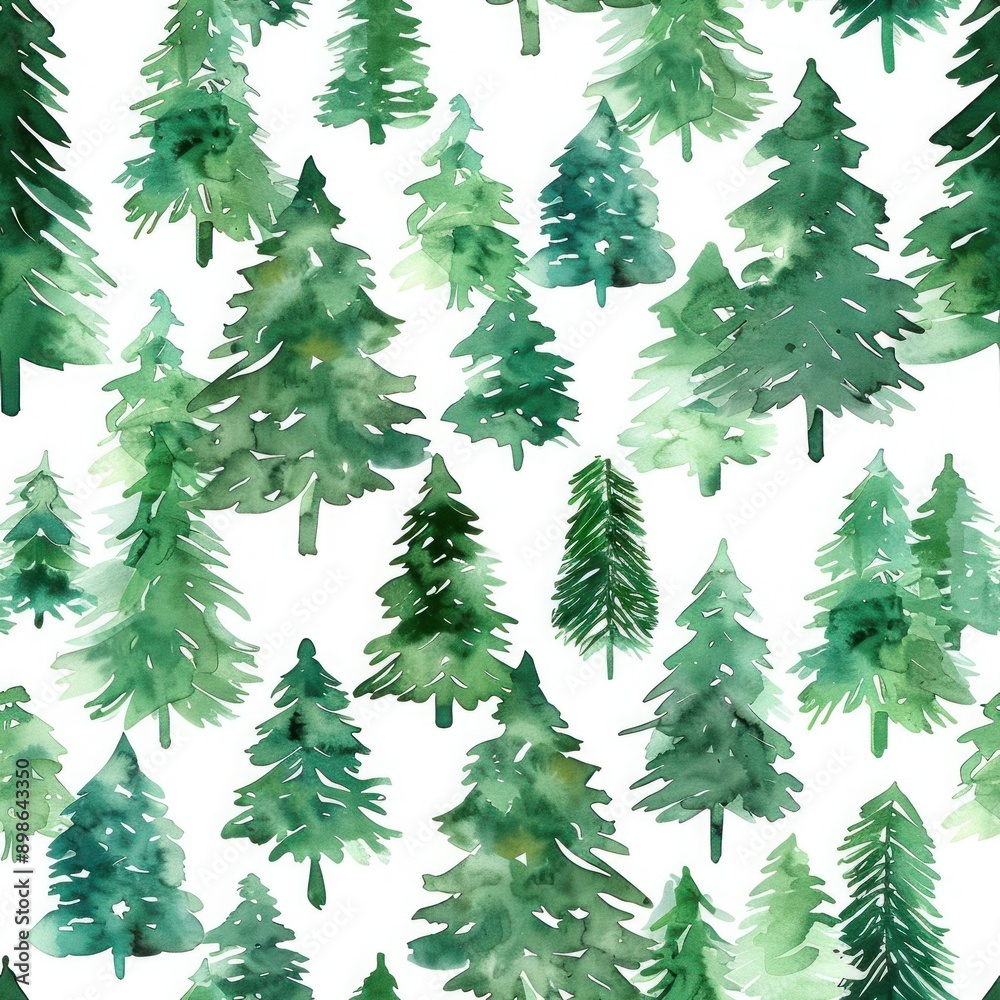 Obraz premium Watercolor pattern with green evergreen trees, perfect for Christmas and nature-themed designs and crafts