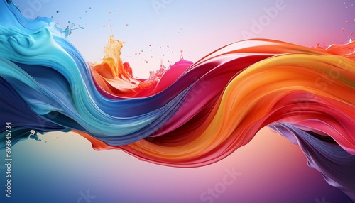 Color brush paint ribbon stroke swirl abstract splash background wave. Brush brushstroke color ribbon paint stroke flow shape wavy design paintbrush pen fluid rainbow element texture acrylic 3D line.