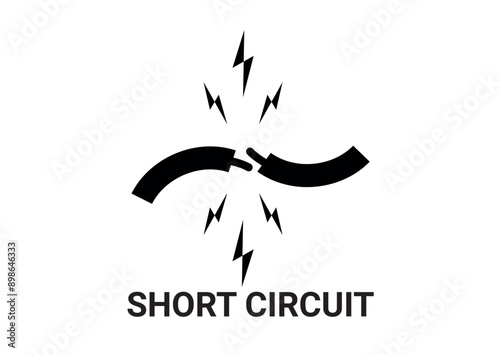 Short Circuit Icon: Electric Shock Hazard Sign on White Background