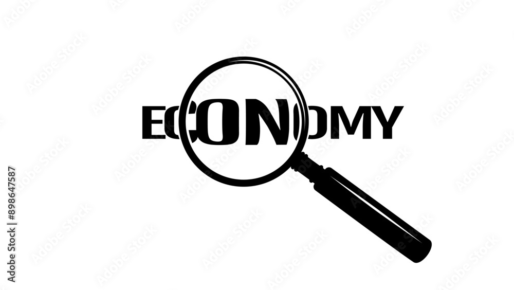 Economy emblem,Economy under a magnifying glass, black isolated silhouette Economy emblem,Economy under a magnifying glass, black isolated silhouette