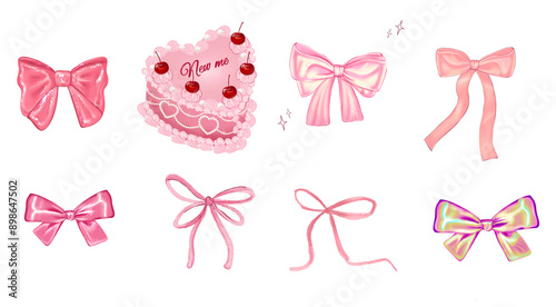 Canvastavla Coquette y2k bows and retro cake set