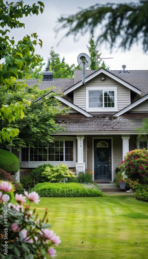 Suburban Home Security Focused on Safety with Visible Security Camera and Well-Maintained Yard Suburban Home Security Focused on Safety with Visible Security Camera and Well-Maintained Yard
