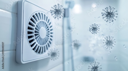 Germs on bathroom ventilation fans, [germs, bathroom], [highlighting improper air filtration]