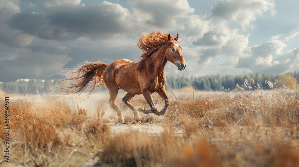 Fototapeta premium Young artist capturing the grace of a horse running