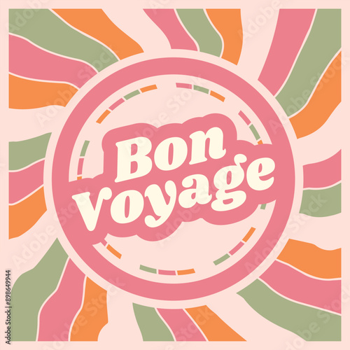 Bon voyage vector lettering 70s style. Isolated vector illustration. Handwritten modern calligraphy. Inscription for postcards, posters, prints, greeting cards. Have a nice trip paper banner.