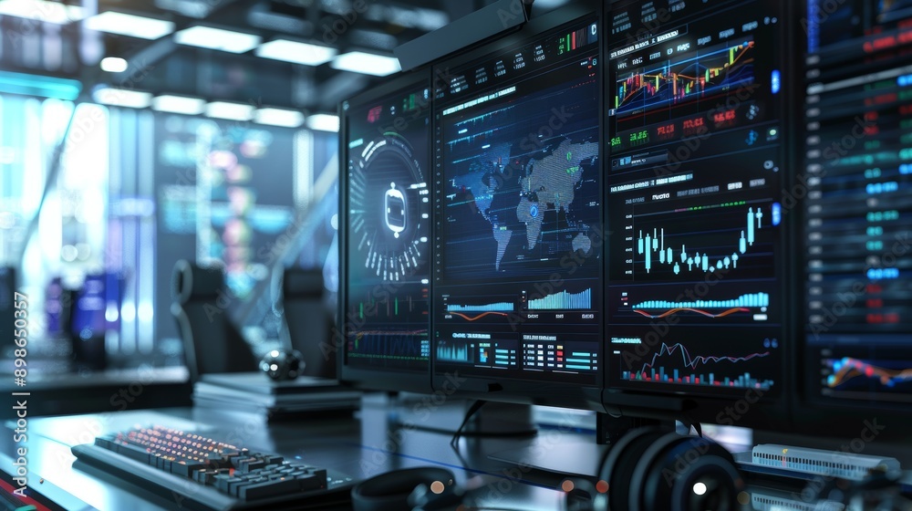 Futuristic Cryptocurrency Trading Platform in a Modern Office Setting, Perfect for Financial Reports Futuristic Cryptocurrency Trading Platform in a Modern Office Setting, Perfect for Financial Reports