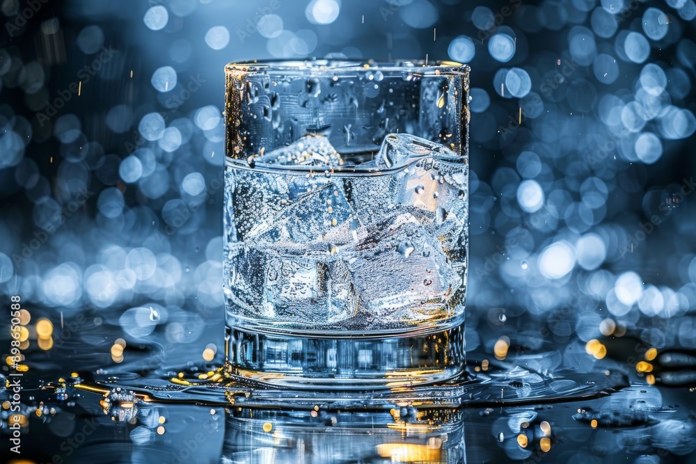 Sophisticated whiskey on the rocks with ice cubes reflecting elegance luxury and nighttime ambiance ideal for bars nightlife and premium drink advertising Sophisticated whiskey on the rocks with ice cubes reflecting elegance luxury and nighttime ambiance ideal for bars nightlife and premium drink advertising