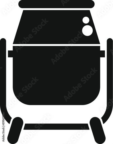 Black silhouette icon of a concrete mixer rotating drum for construction, mixing cement at a building site