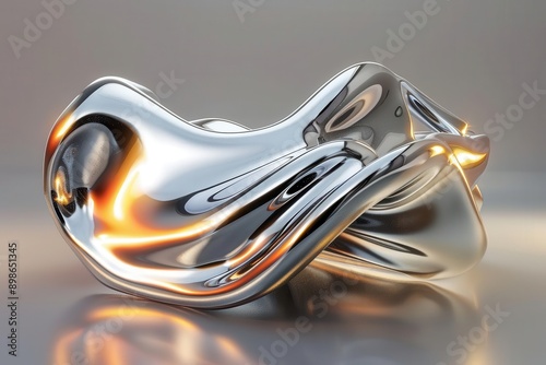 3d rendering of a stylized flame icon in flowing liquid mercury gleaming chrome surface captures light dramatically creating a futuristic neotribal cyber aesthetic photo