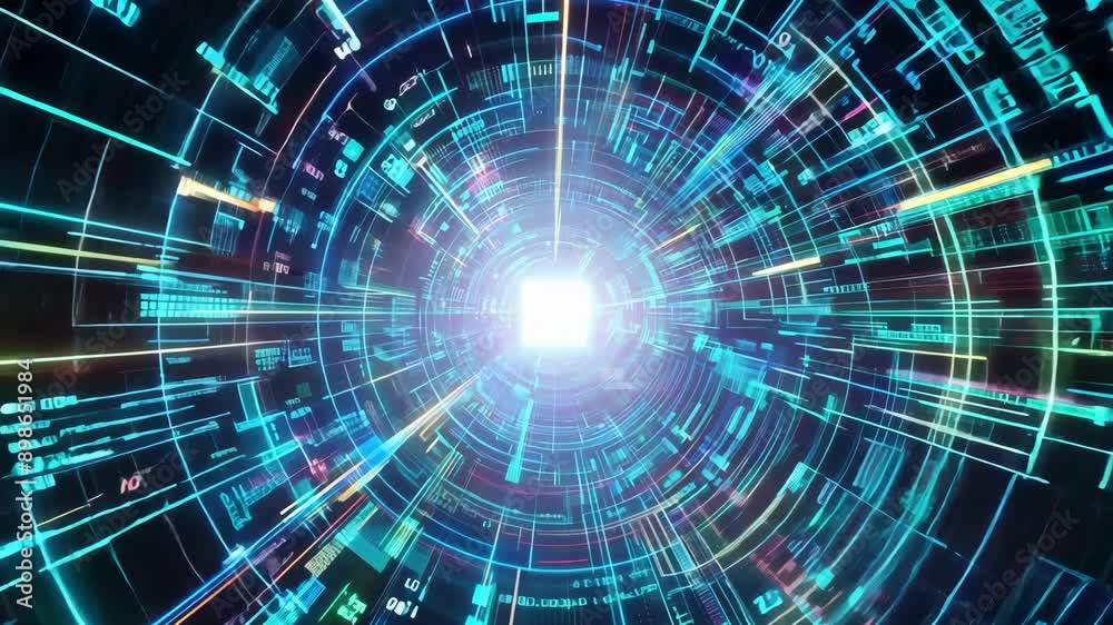 A bright light shines at the end of a digital tunnel. A bright light shines at the end of a digital tunnel.