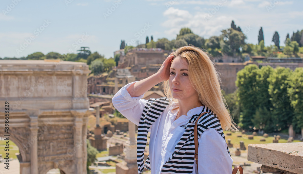 Tourist in European city Rome, the cradle of civilization. Concept of vacation Tourist in European city Rome, the cradle of civilization. Concept of vacation
