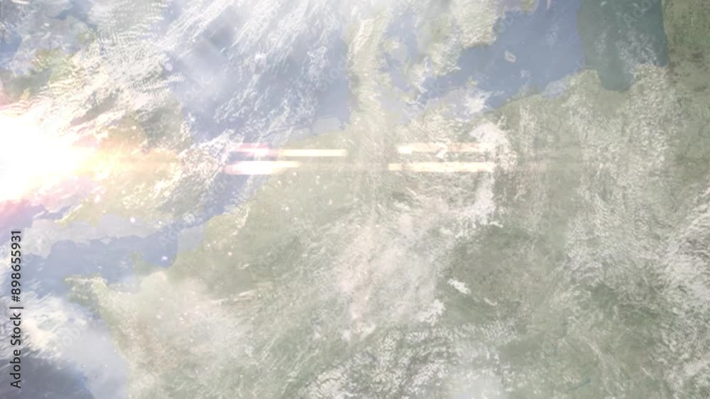 Earth zoom in from space and focus on Paderborn, Germany. Background for travel intro or blog. Satellite view. 3D style Animation. Images from NASA.