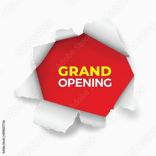 Grand opening sale poster, sale banner on realistic White ripped paper background template with 3d editable text effect