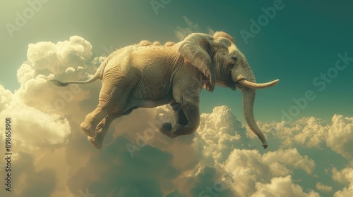 Airborne Elephant: Majestic Pachyderm Soaring Through the Skies photo