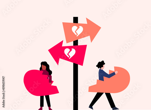 Divorced and separated parted ways heartbreak illustration