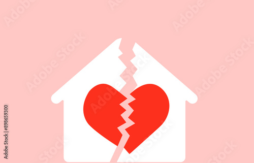 Heartbreak and home separation, family problem illustration
