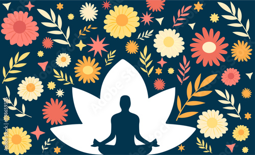 Mental health wellness wellbeing and growth mindset illustration
