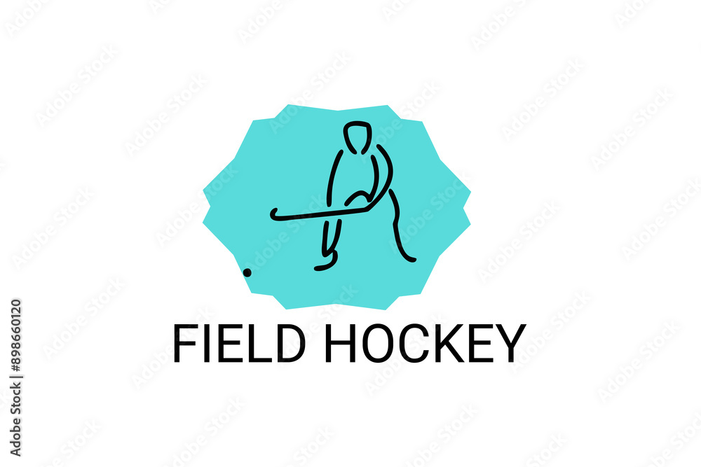 field hockey sport vector line icon. an athlete playing field hockey. sport pictogram, vector illustration.