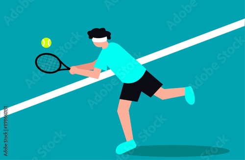 A man playing tennis in tennis court illustration