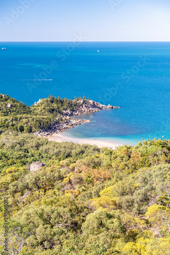 Outstanding view on Florence Bay with granite boulders and turquoise water on Magnetic Island, Queensland, Australia. The island is a holiday destination 8 km offshore of Townsville.