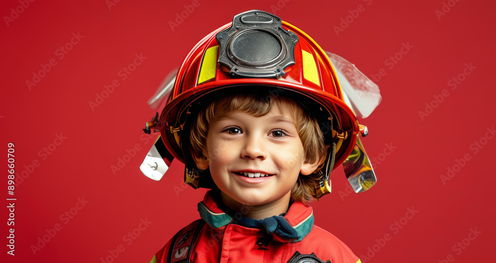 cute little Boy Dressed as a Fireman