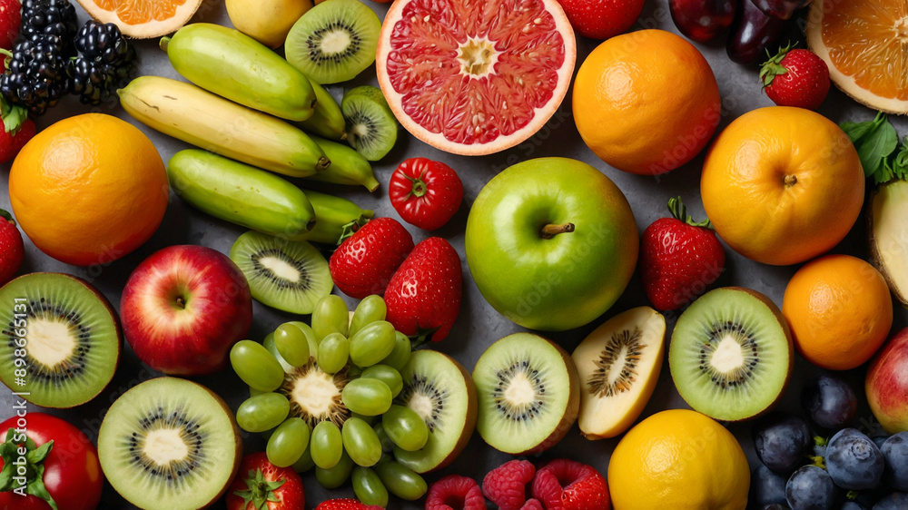 Assortment of fruits and vegetables on a black background. Various colors of healthy and nutritious fresh food. AI-Generated Assortment of fruits and vegetables on a black background. Various colors of healthy and nutritious fresh food. AI-Generated