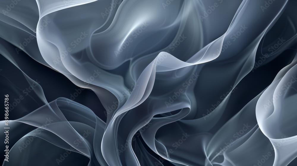 Fototapeta premium Elegant and dynamic abstract background featuring smooth wavy grey lines on a black backdrop