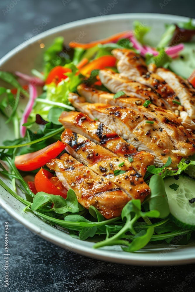 salad with baked chicken on a plate. Selective focus. salad with baked chicken on a plate. Selective focus.
