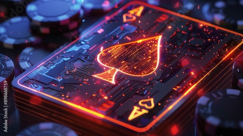 digital neon playing card