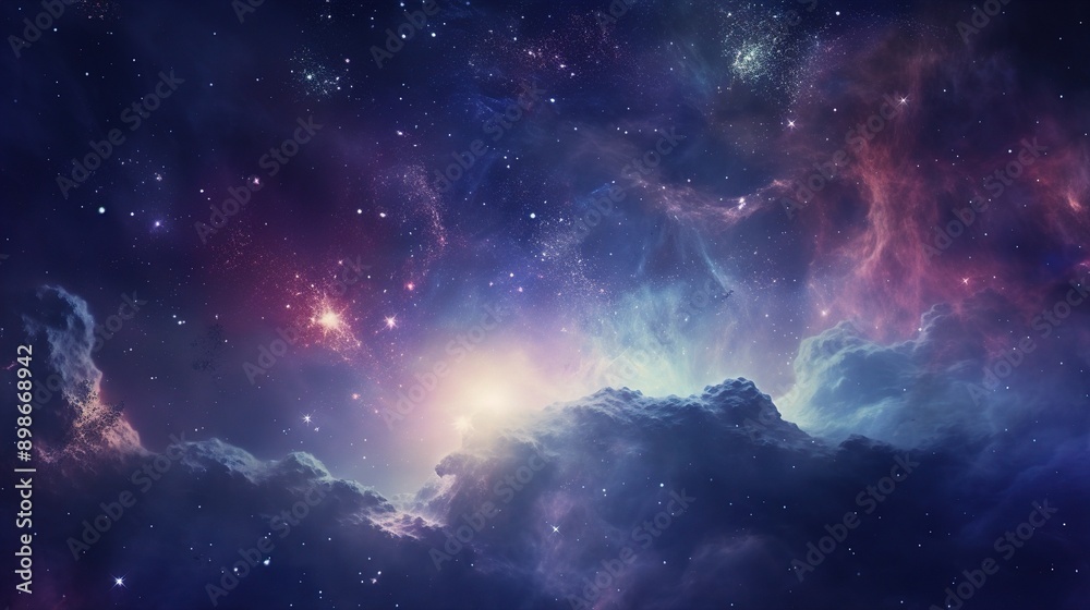 Obraz premium An otherworldly depiction of a nebula in deep space, with vibrant colors and swirling cosmic dust, stars twinkling in the background.