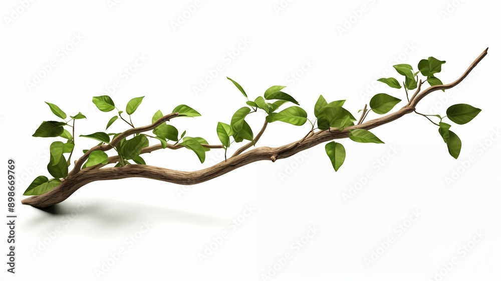 Obraz premium realistic twisted jungle branch with plant growing isolated on a white background