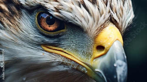 A close-up of an eagle's eye, sharp and focused, capturing its intense gaze and the fine details of its feathers.