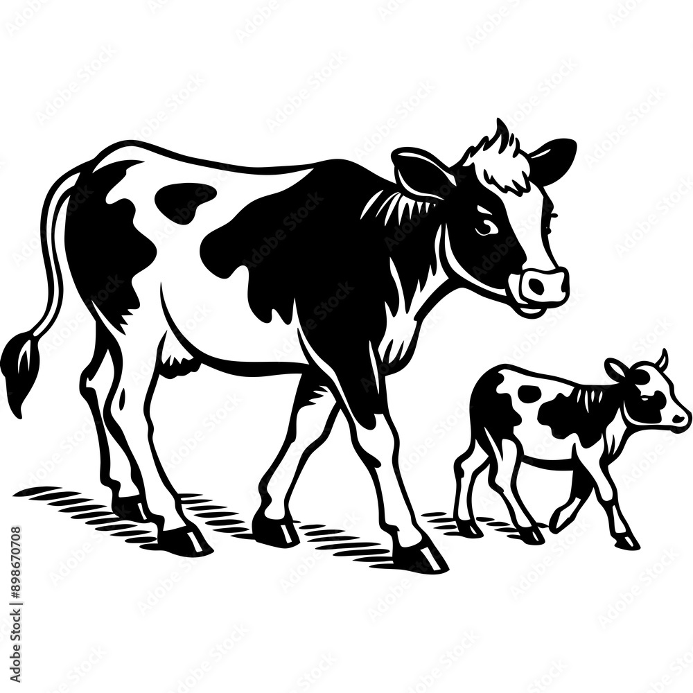 baby cow with mother cow Vector baby cow with mother cow Vector
