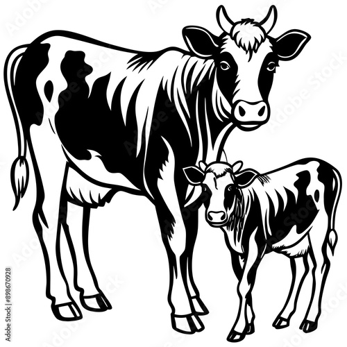 baby cow with mother cow Vector