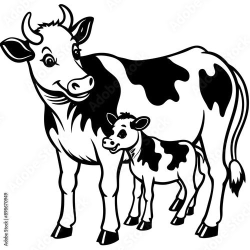 baby cow with mother cow Vector