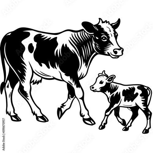 baby cow with mother cow Vector