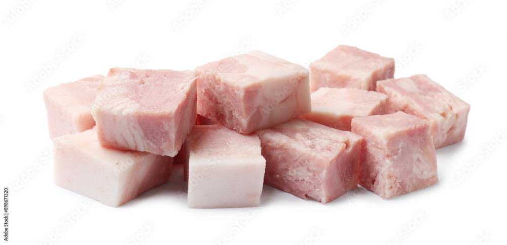 Cubes of raw bacon isolated on white Cubes of raw bacon isolated on white