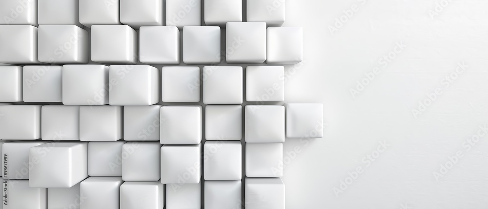 A wall composed of white cubes against a white background A single white wall runs through its heart A wall composed of white cubes against a white background A single white wall runs through its heart