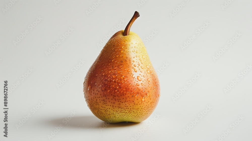 Fresh red and yellow pear with dewdrops on a white background. Perfect for health, nutrition, and fruit-related designs. Fresh red and yellow pear with dewdrops on a white background. Perfect for health, nutrition, and fruit-related designs.