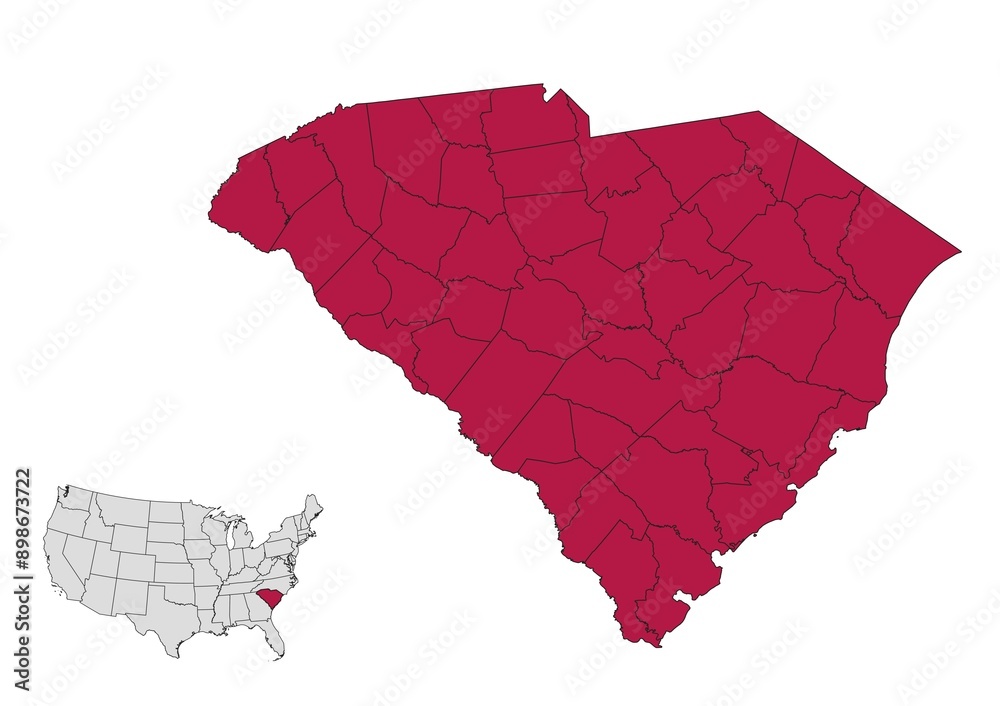 South Carolina County Map. USA