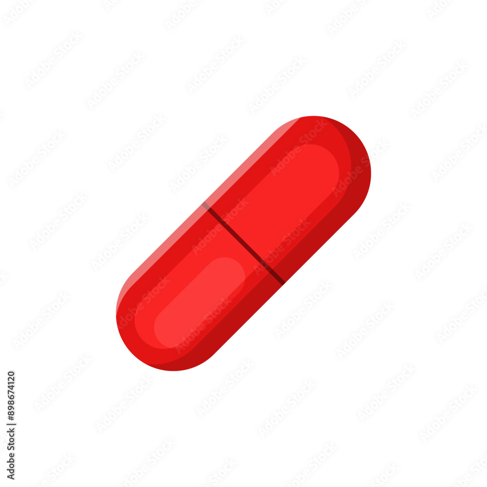 Capsule. Red pill flat vector illustration isolated on white background Capsule. Red pill flat vector illustration isolated on white background