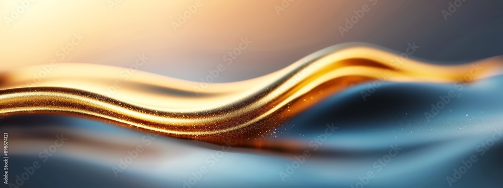 Gold wave on blue-white backdrop, yellow light within wave's center Gold wave on blue-white backdrop, yellow light within wave's center