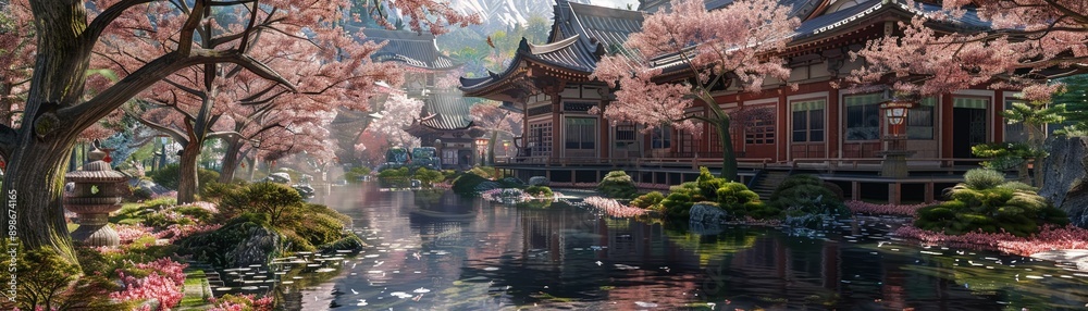 Serene Japanese temple with cherry blossoms, tranquil garden, peaceful ambianceHighly detailed , 8K Serene Japanese temple with cherry blossoms, tranquil garden, peaceful ambianceHighly detailed , 8K