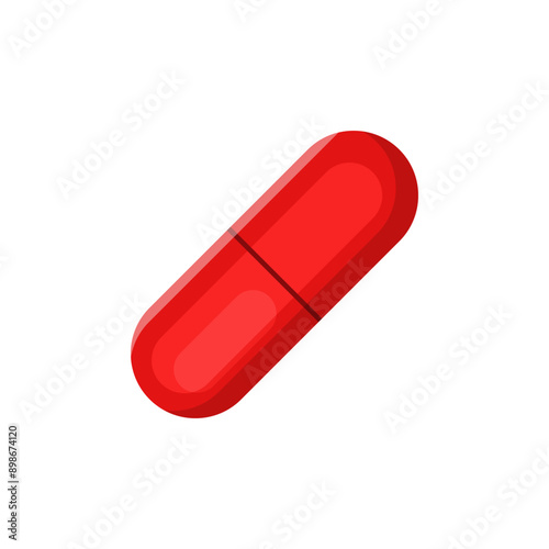 Capsule. Red pill flat vector illustration isolated on white background